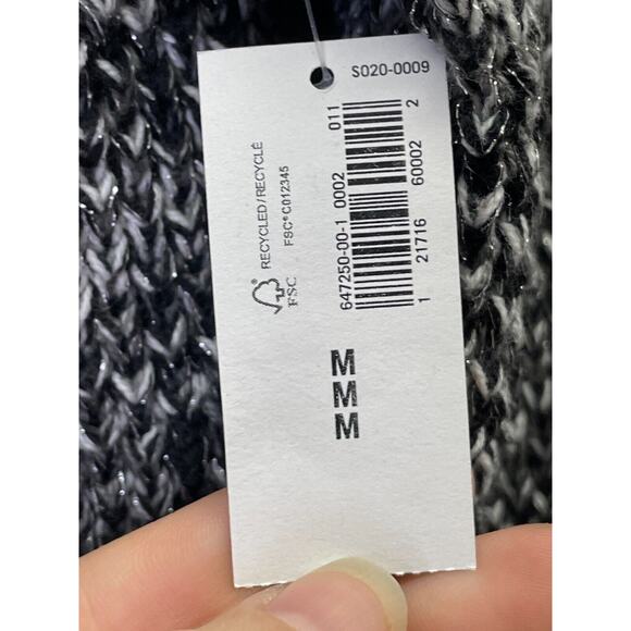 Old Navy Cardigan Sweater Womens M Black Marl Knit Full Zip Long Sleeve Metallic - Picture 2 of 10